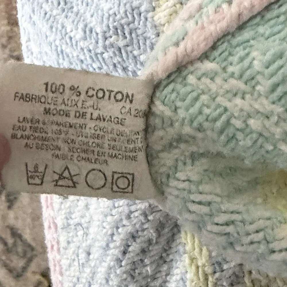 Vintage Baby Blanket Pastel Plaid Woven‎ Cotton Pink Yellow Blue Green Cotton